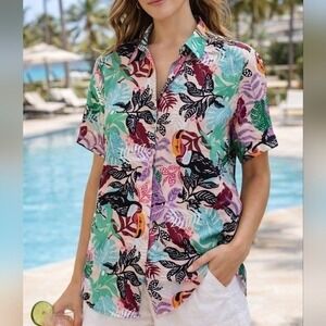 Nasty Gal NWT‎ Tropical Toucan Button-Up | Resortcore Vacation Statement Shirt